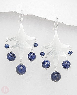 Cercei candelabru frunza cu bilute albastre de lapis lazuli