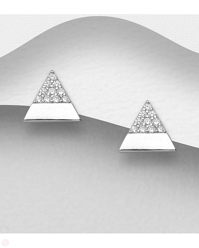 Cercei geometrici din argint model triunghi