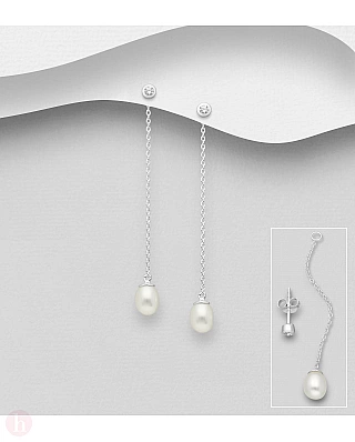 Cercei lungi din argint cu perle si cristale