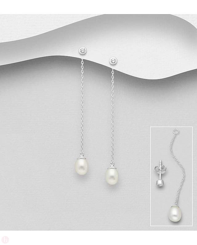 Cercei lungi din argint cu perle si cristale