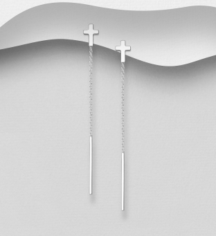 Cercei lungi model cu lantisor si cruciulita