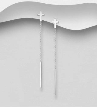 Cercei lungi model cu lantisor si cruciulita