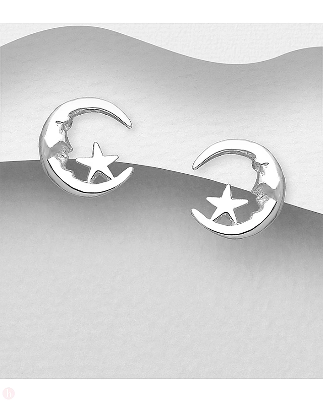 Cercei mici argint cu luna si stea