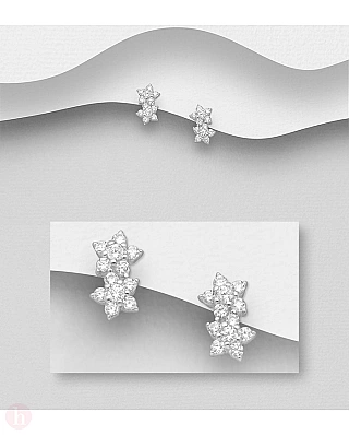 Cercei mici din argint cu flori si cristale