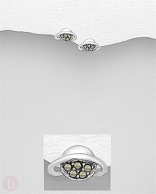 Cercei mici din argint cu marcasite, model planeta Saturn
