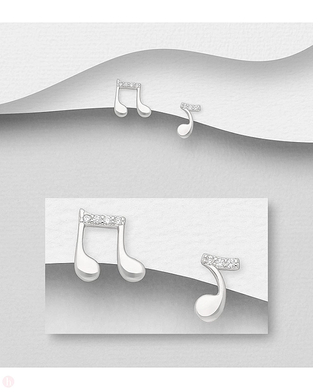 Cercei mici din argint cu note muzicale
