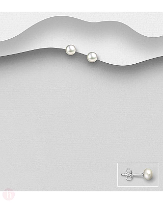 Cercei mici din argint cu perle albe