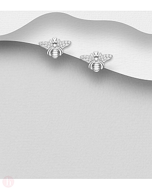 Cercei mici din argint model albina cu cristale