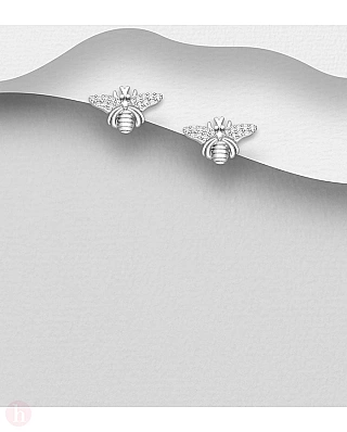 Cercei mici din argint model albina cu cristale