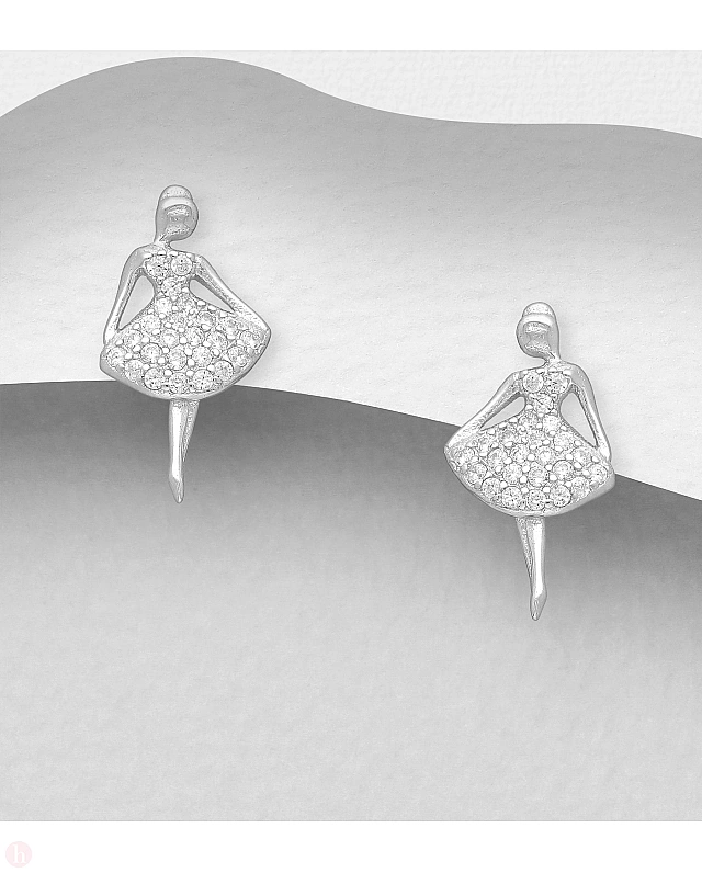 Cercei mici din argint model balerina cu cristale