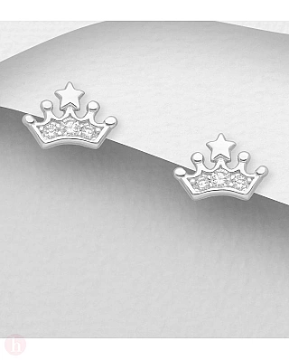 Cercei mici din argint model coroana si stea