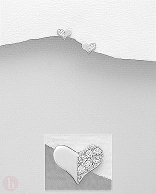 Cercei mici din argint model inima cu cristale albe