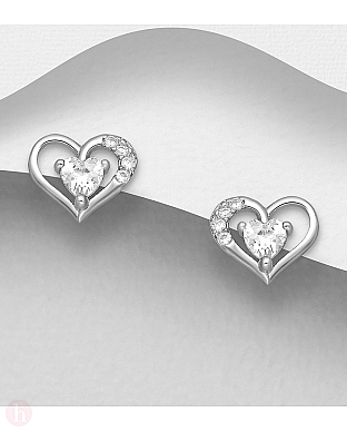 Cercei mici din argint model inima cu cristale
