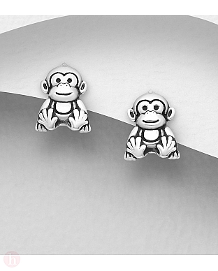 Cercei mici din argint model maimuta