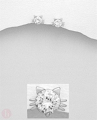 Cercei mici din argint model pisica cu Zirconia