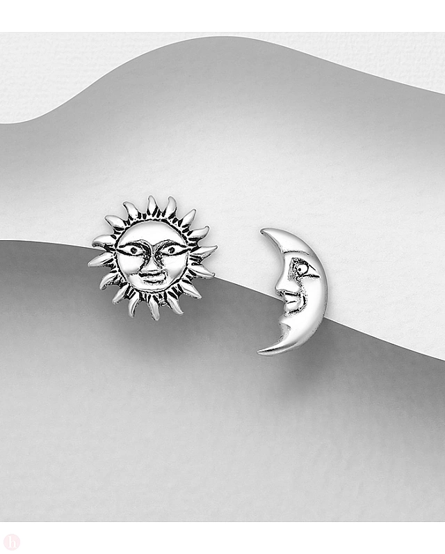 Cercei mici din argint model soare si luna