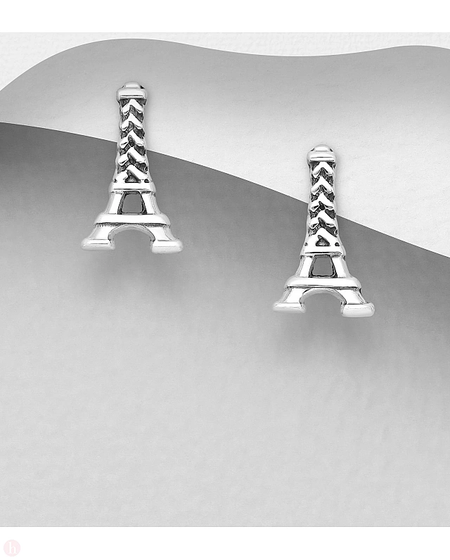 Cercei mici din argint model Turnul Eiffel