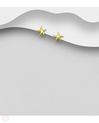 Cercei mici din argint placat cu aur, model stea de mare
