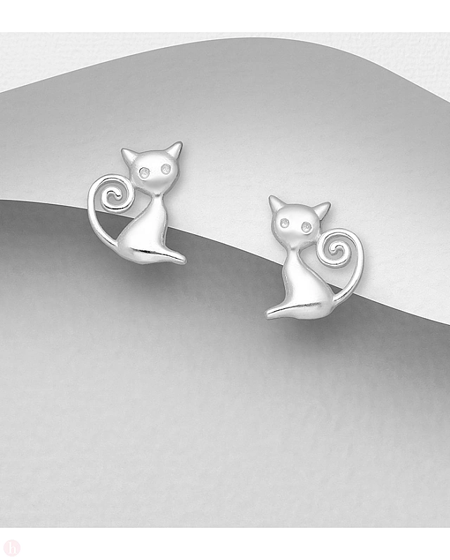 Cercei mici din argint simplu model pisica