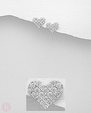 Cercei mici din argint, model inima cu cristale albe