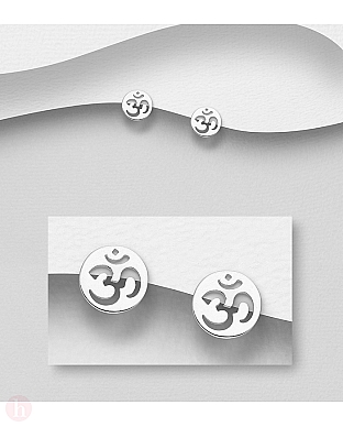 Cercei rotunzi din argint cu simbolul OM
