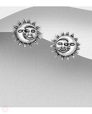 Cercei rotunzi din argint model soare si luna