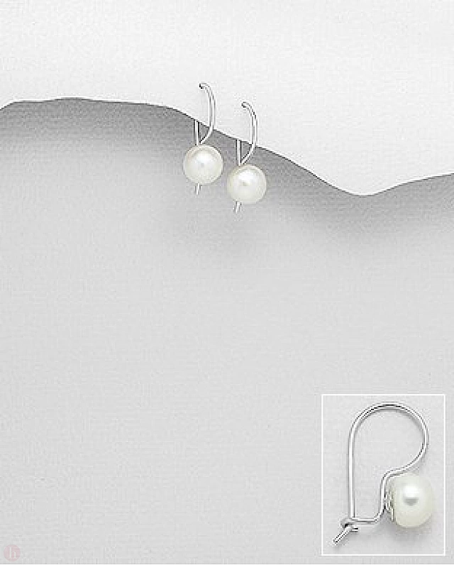 Cercei simpli din argint cu perle de cultura albe