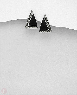 Cercei triunghi din argint cu pietre negre si marcasite
