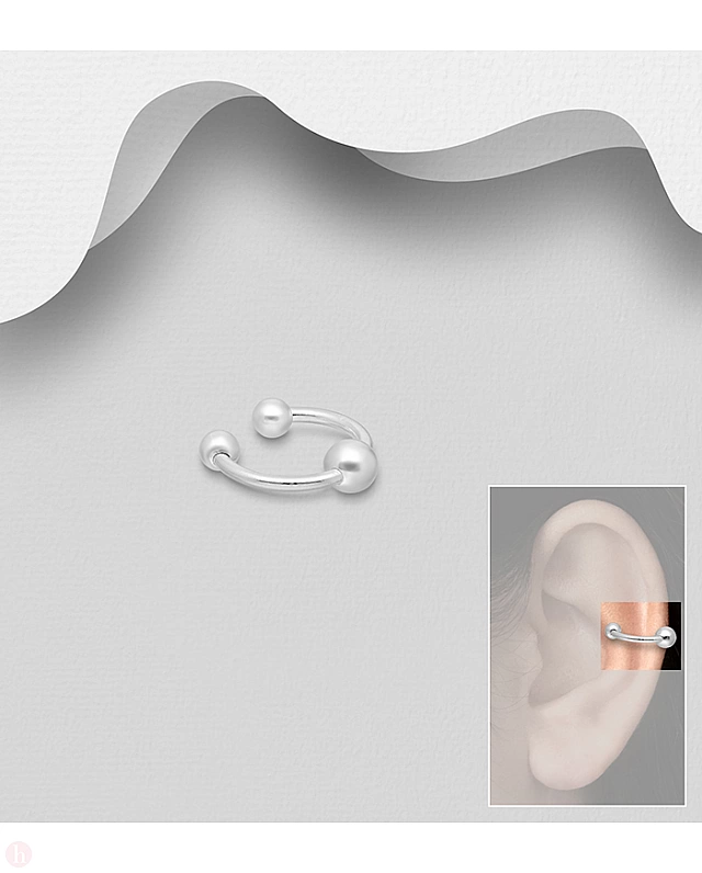 Cercel ear cuff din argint pentru o singura ureche, model cu bilute