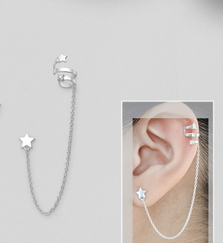 Cercel ear cuff pentru o singura ureche cu lant si stea