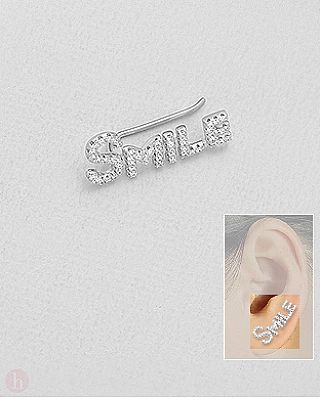 Cercel ear pin din argint cu mesaj SMILE si cristale albe
