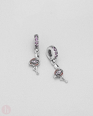 Charm - talisman din argint model flamingo roz