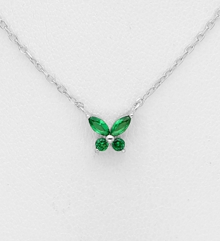 Colier argint cu fluture verde