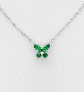 Colier argint cu fluture verde