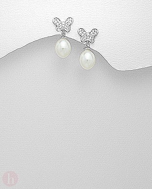 Cercei argint cu perle model fluture cu cristale