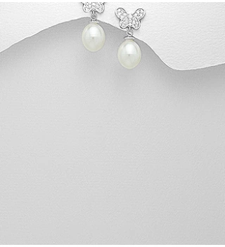 Cercei argint cu perle model fluture cu cristale