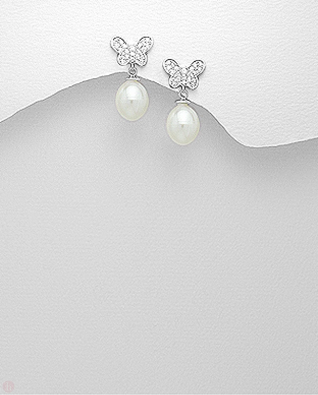 Cercei argint cu perle model fluture cu cristale