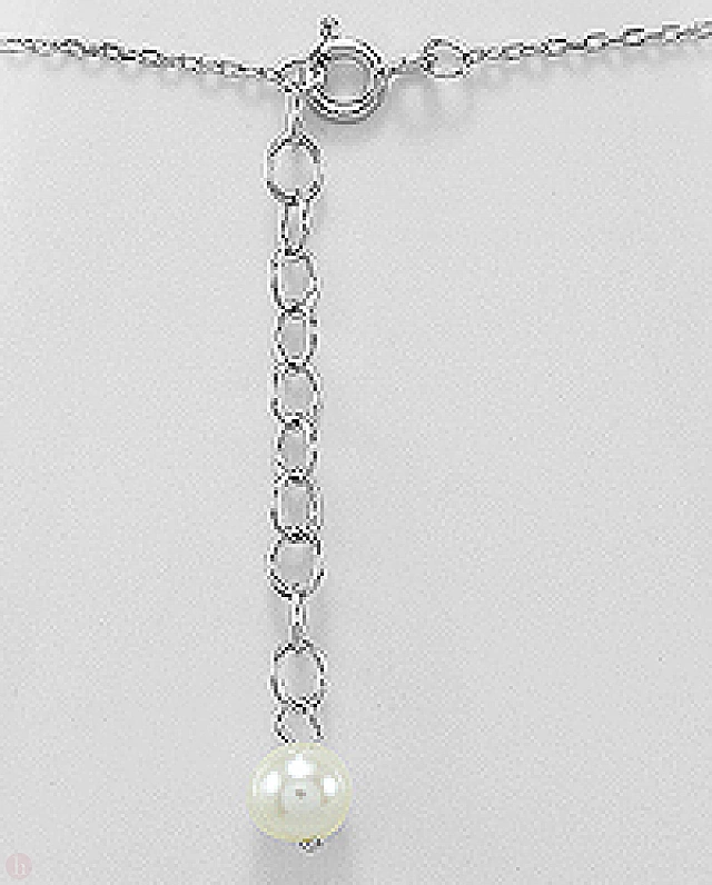 Colier argint cu perle si Cubic Zirconia model fluture