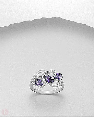 Inel argint cu cristale Cubic Zirconia violet si albe
