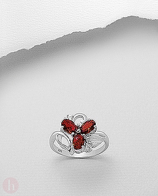 Inel argint floare cu 3 petale Cubic Zirconia rosii si albe
