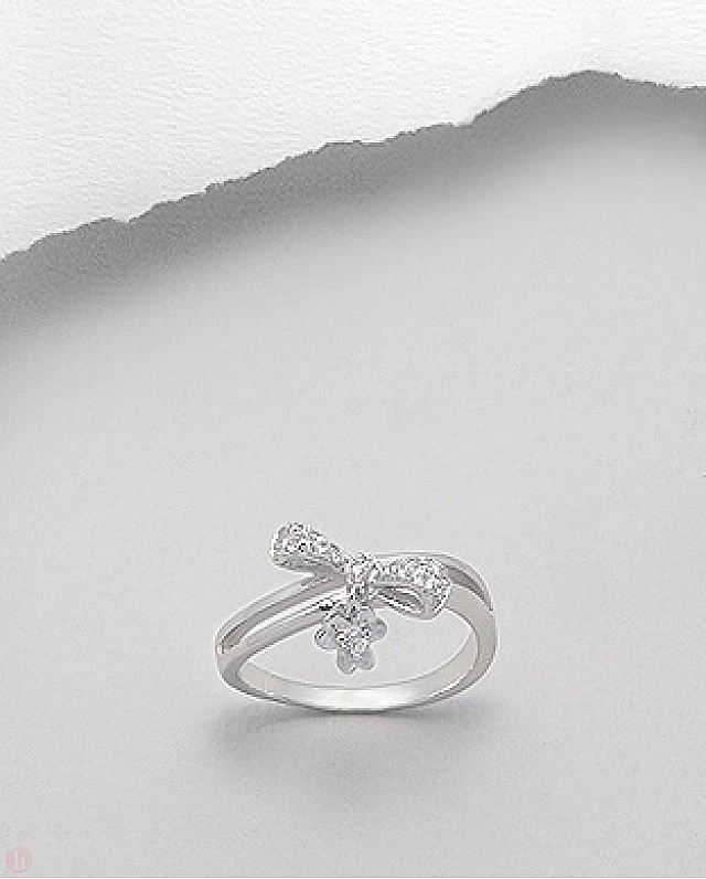 Inel argint model fundita si floare cu cristale Zirconia