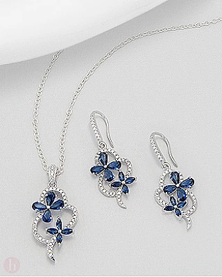 Set cercei si pandantiv 2 flori albastre