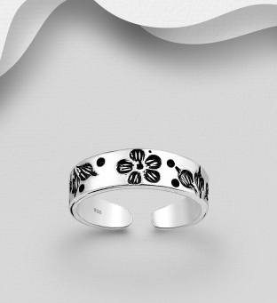Inel argint deget picior, model floral