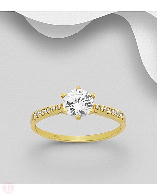 Inel de logodna din argint placat cu aur, model cu cristale