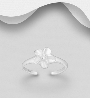 Inel din argint pentru deget picior, model floare cu cristal alb