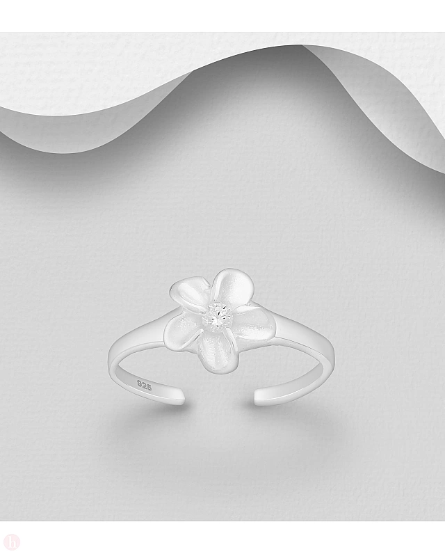 Inel din argint pentru deget picior, model floare cu cristal alb
