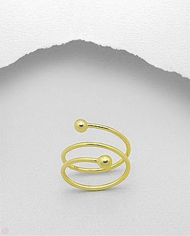 Inel din argint placat cu aur, model spirala cu bilute