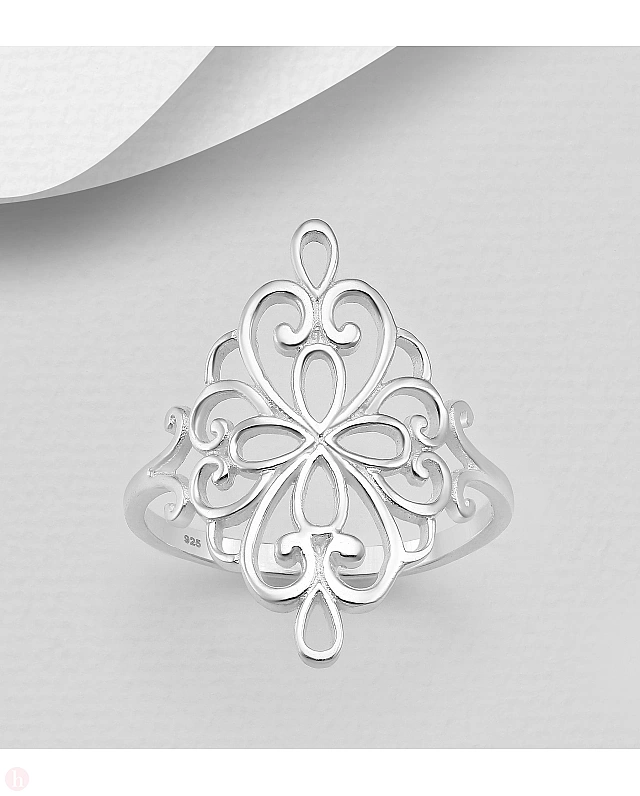 Inel din argint simplu, model floral