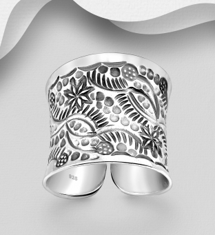Inel lat deschis argint masiv decor flori