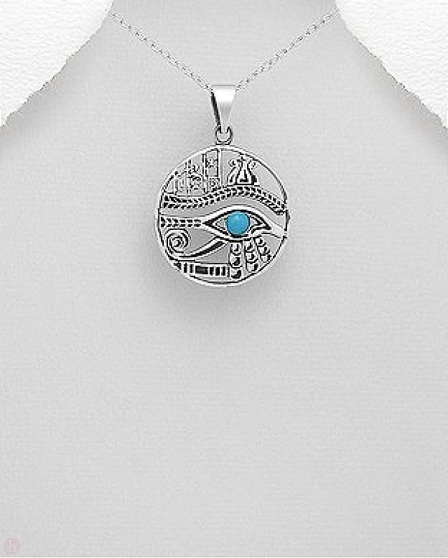Medalion argint Ochiul lui Horus cu piatra albastra